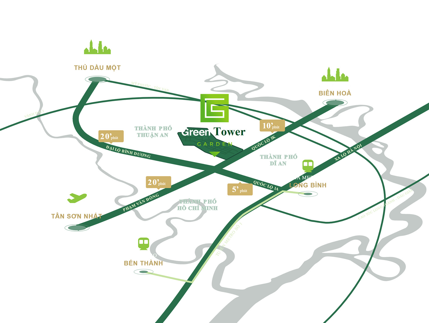 vị trí căn hộ green tower dĩ an